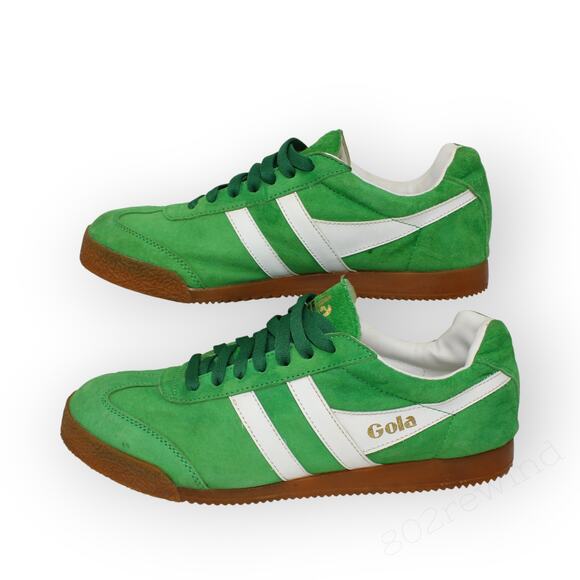 EU 43 Gola Harrier Premium Suede Retro Trainer Sneaker KellyGreen GumSole - Picture 3 of 12